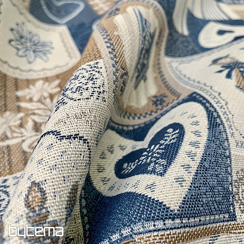 Tissu jacquard décoratif PATCHWORK HEARTS BLEU