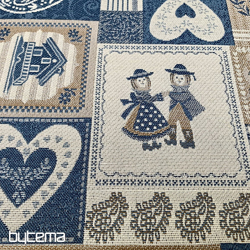 Tissu jacquard décoratif PATCHWORK HEARTS BLEU