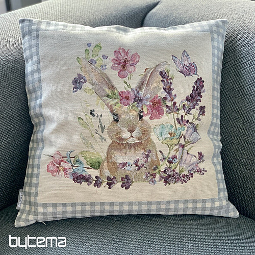 Housse de coussin tapisserie BUNNY IN A FRAME carreaux gris