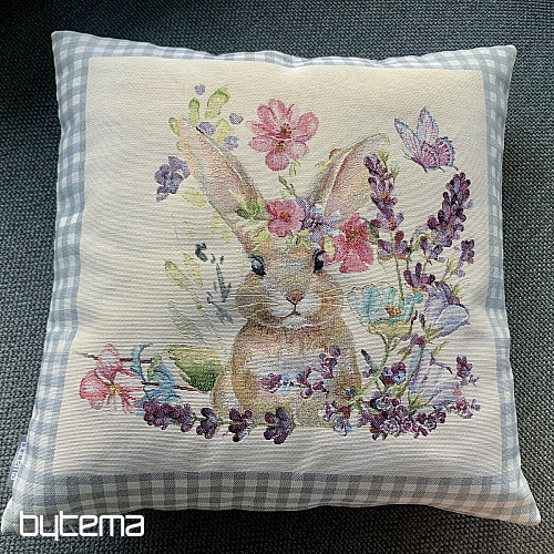 Housse de coussin tapisserie BUNNY IN A FRAME carreaux gris