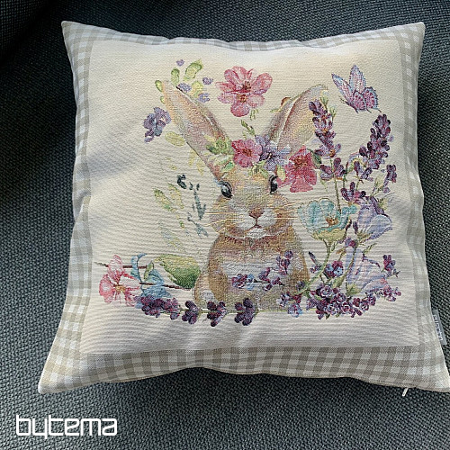 Housse de coussin tapisserie BUNNY IN A FRAME carreaux beiges