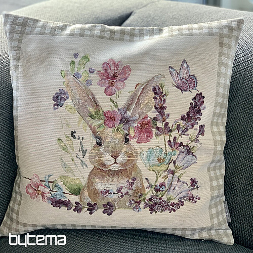 Housse de coussin tapisserie BUNNY IN A FRAME carreaux beiges