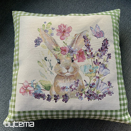 Housse de coussin tapisserie BUNNY IN A FRAME carreaux verts