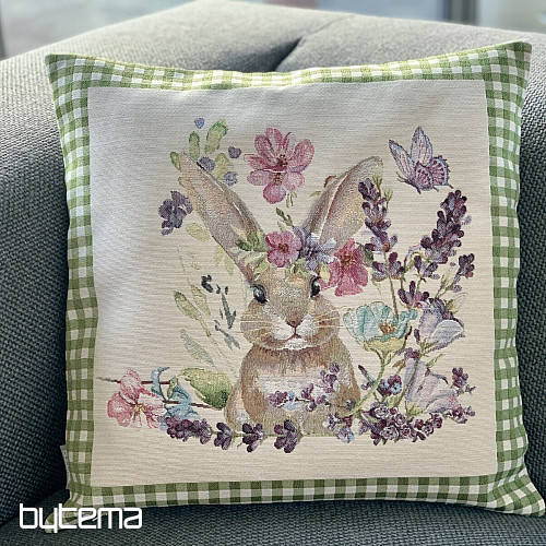 Housse de coussin tapisserie BUNNY IN A FRAME carreaux verts