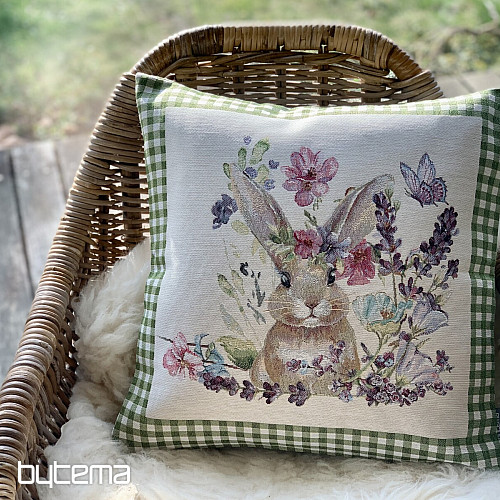 Housse de coussin tapisserie BUNNY IN A FRAME carreaux verts