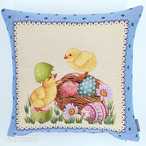 Housse de coussin Gobelin POUSSIN DE PÂQUES cadre bleu