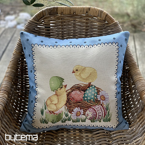 Housse de coussin Gobelin POUSSIN DE PÂQUES cadre bleu