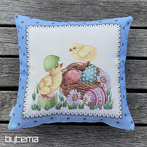 Housse de coussin Gobelin POUSSIN DE PÂQUES cadre bleu