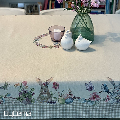 Nappe et écharpe tapisserie EASTER TIME carreaux beiges