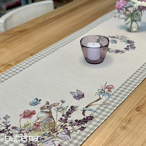 Nappe et écharpe tapisserie EASTER TIME carreaux beiges