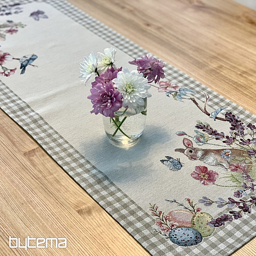 Nappe et écharpe tapisserie EASTER TIME carreaux beiges