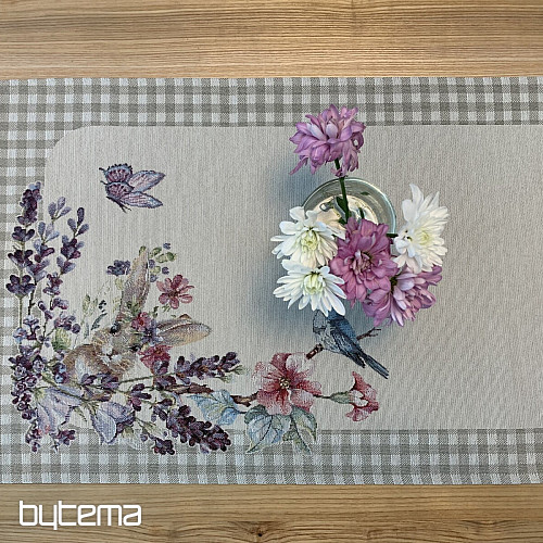 Nappe et écharpe tapisserie EASTER TIME carreaux beiges