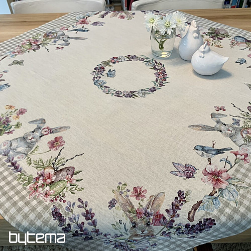 Nappe et écharpe tapisserie EASTER TIME carreaux beiges