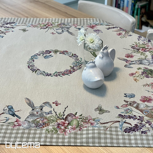 Nappe et écharpe tapisserie EASTER TIME carreaux beiges