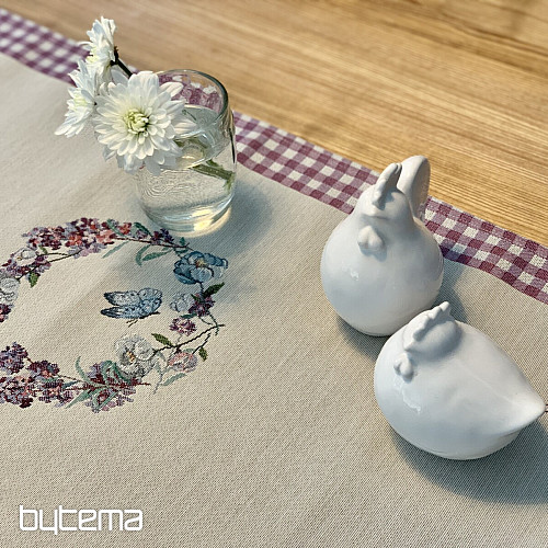 Nappe et écharpe tapisserie PÂQUES carreaux violets