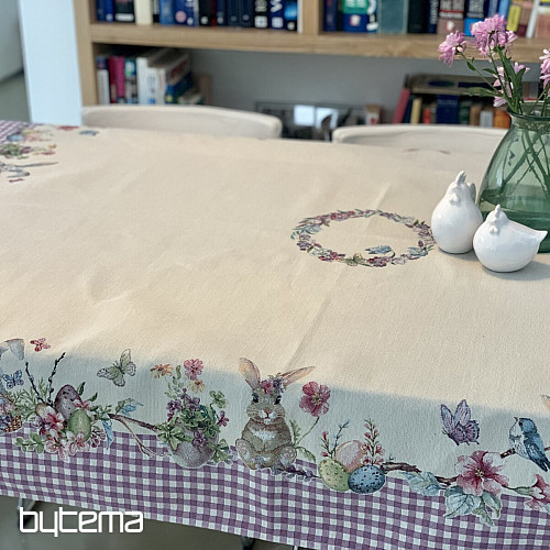 Nappe et écharpe tapisserie PÂQUES carreaux violets