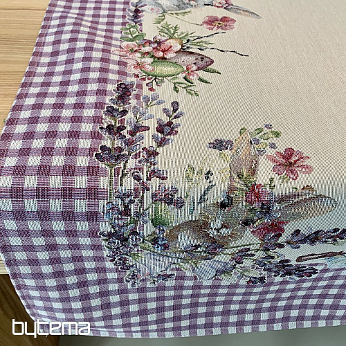 Nappe et écharpe tapisserie PÂQUES carreaux violets