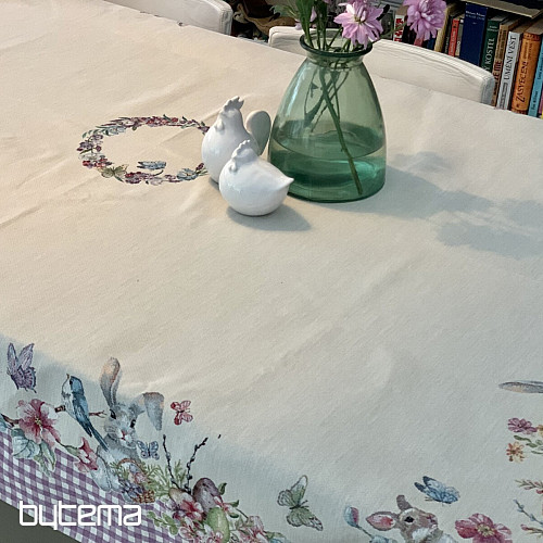Nappe et écharpe tapisserie PÂQUES carreaux violets