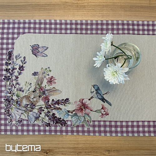 Nappe et écharpe tapisserie PÂQUES carreaux violets