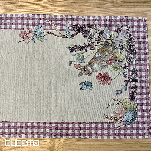 Nappe et écharpe tapisserie PÂQUES carreaux violets