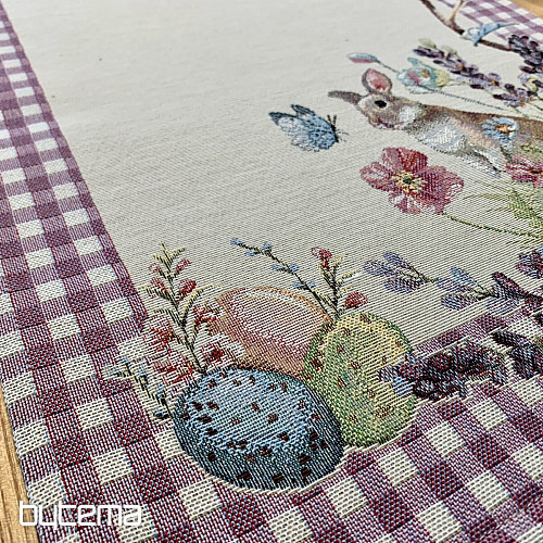 Nappe et écharpe tapisserie PÂQUES carreaux violets