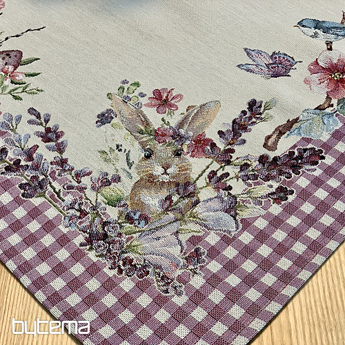 Nappe et écharpe tapisserie PÂQUES carreaux violets