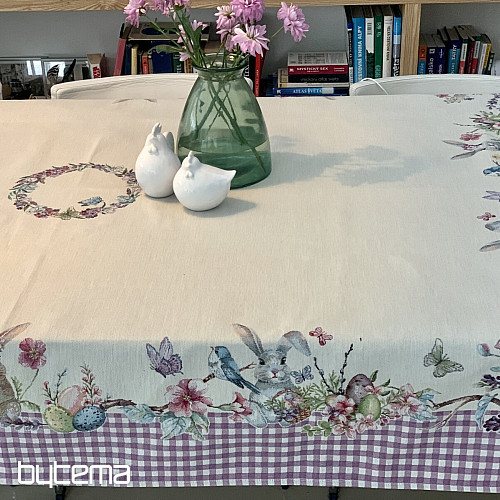 Nappe et écharpe tapisserie PÂQUES carreaux violets