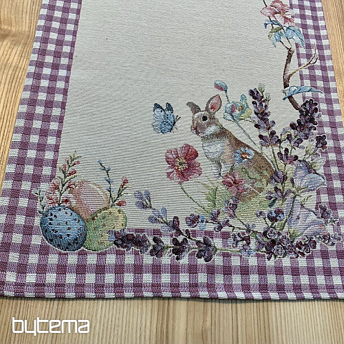 Nappe et écharpe tapisserie PÂQUES carreaux violets