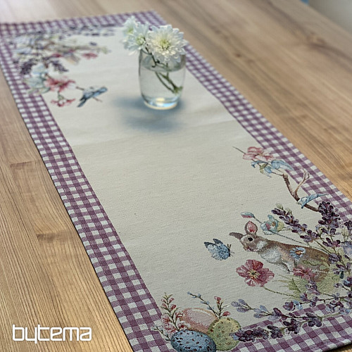 Nappe et écharpe tapisserie PÂQUES carreaux violets