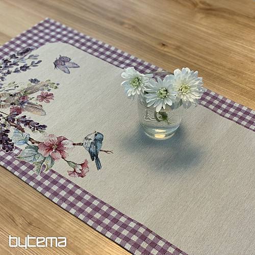 Nappe et écharpe tapisserie PÂQUES carreaux violets