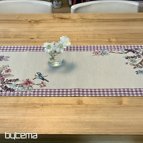 Nappe et écharpe tapisserie PÂQUES carreaux violets