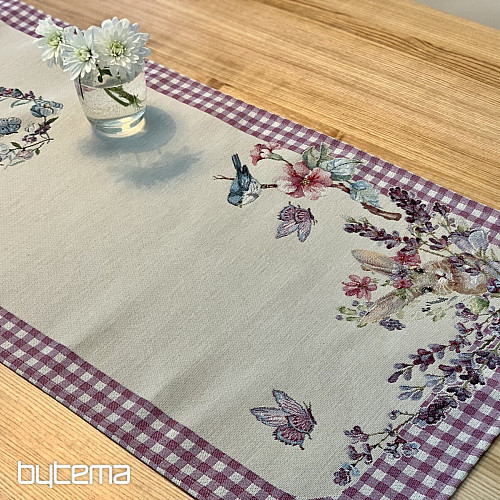 Nappe et écharpe tapisserie PÂQUES carreaux violets