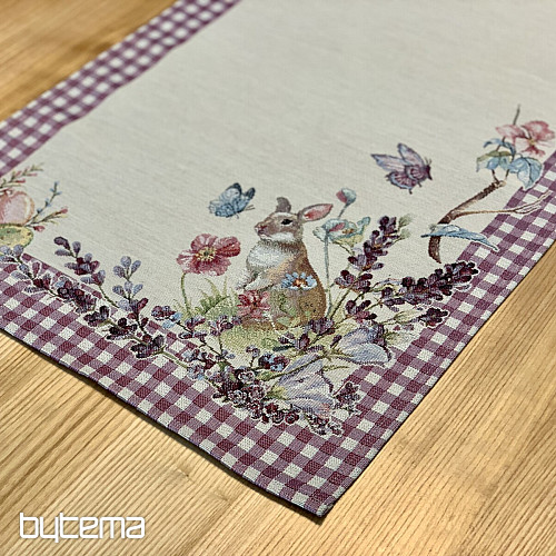 Nappe et écharpe tapisserie PÂQUES carreaux violets