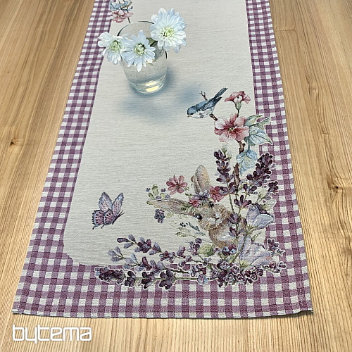Nappe et écharpe tapisserie PÂQUES carreaux violets
