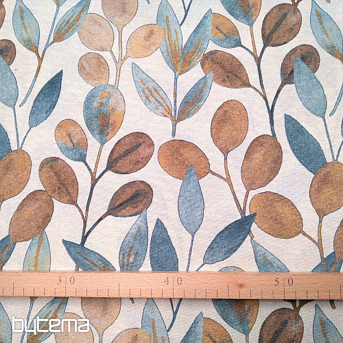 Tissu décoratif FEUILLES HOJAS MODRÝ