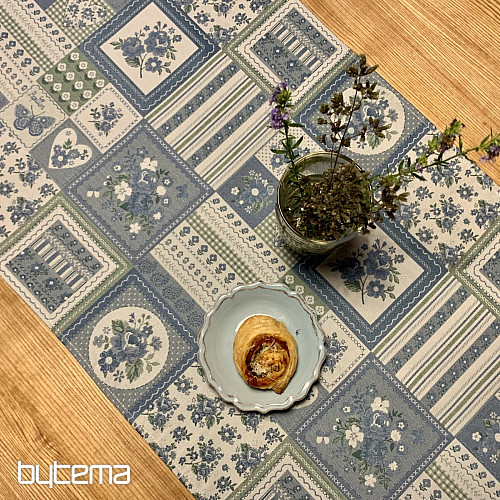 Nappe et châle TOSCANA VALERY PATCHWORK bleu