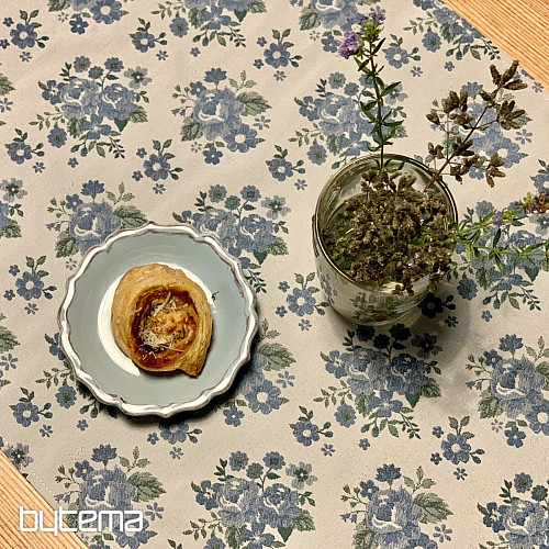 Nappe et châle TOSCANA VALERY fleur bleue