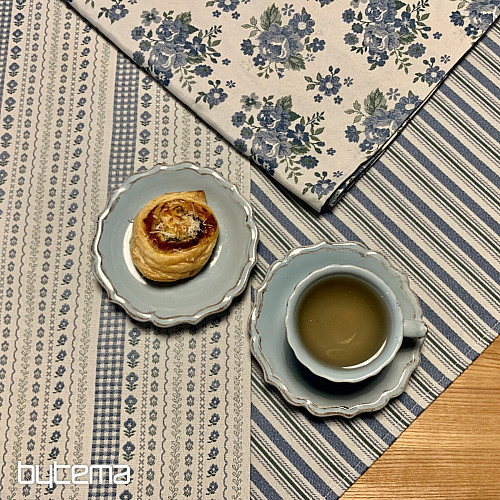 Nappe et châle TOSCANA VALERY fleur bleue