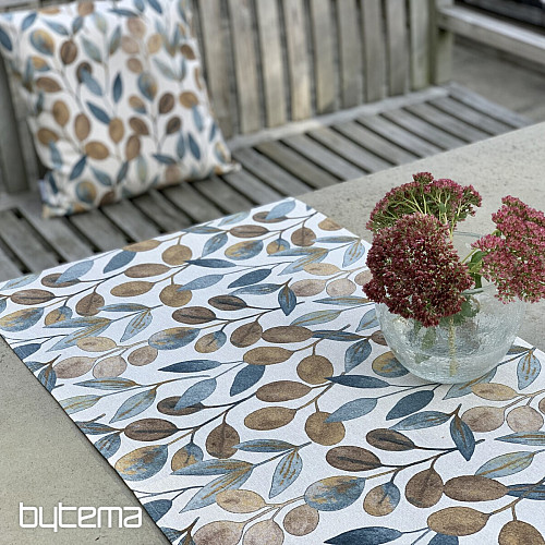 Nappe et écharpe LISTY HOJAS bleu