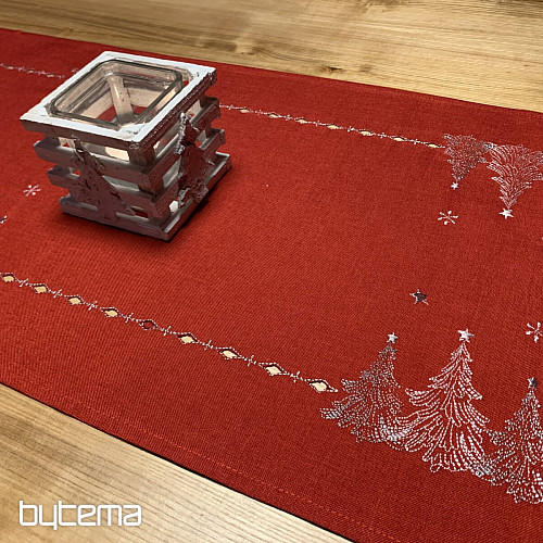 Nappe et foulards de Noël brodés ARBRES ROUGES