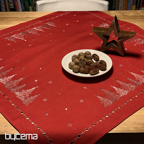 Nappe et foulards de Noël brodés ARBRES ROUGES