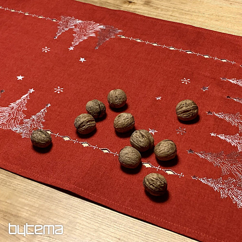 Nappe et foulards de Noël brodés ARBRES ROUGES