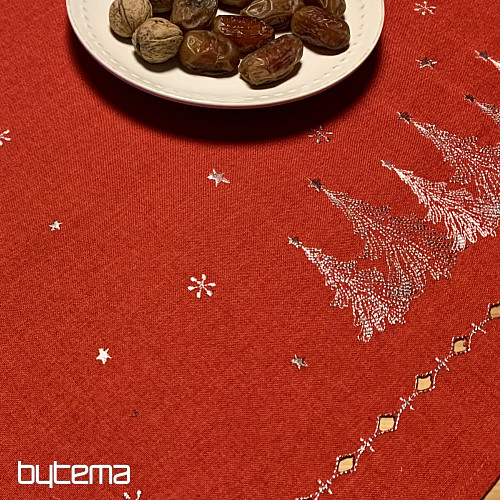 Nappe et foulards de Noël brodés ARBRES ROUGES