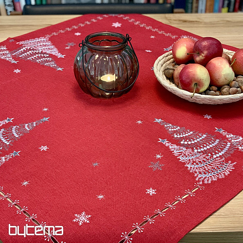 Nappe et foulards de Noël brodés ARBRES ROUGES