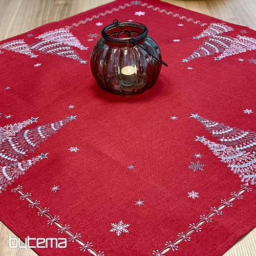 Nappe et foulards de Noël brodés ARBRES ROUGES