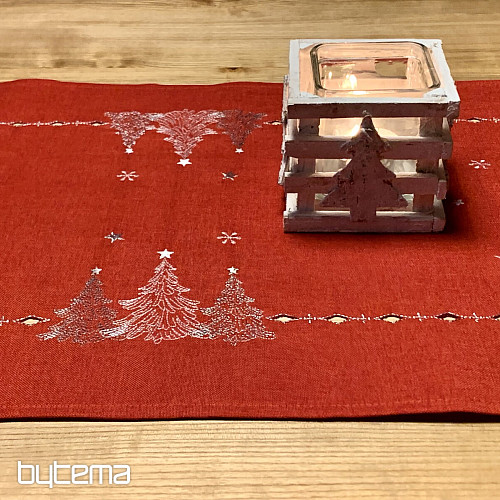 Nappe et foulards de Noël brodés ARBRES ROUGES