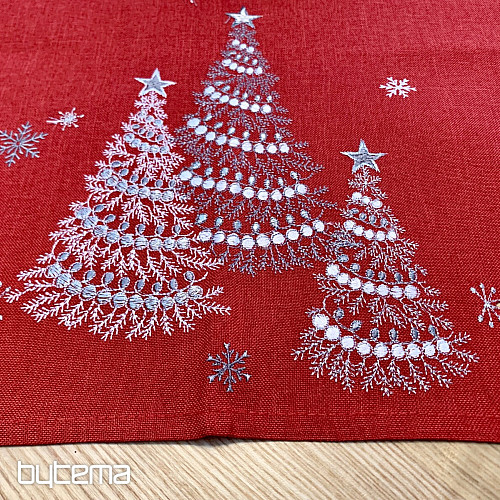 Nappe et foulards de Noël brodés ARBRES ROUGES
