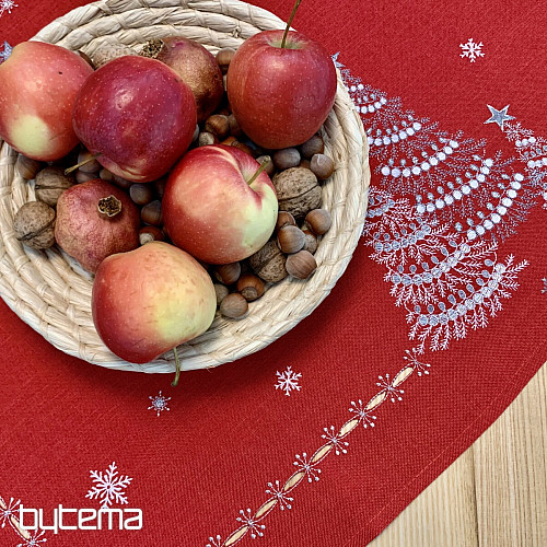 Nappe et foulards de Noël brodés ARBRES ROUGES