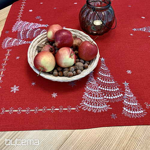 Nappe et foulards de Noël brodés ARBRES ROUGES