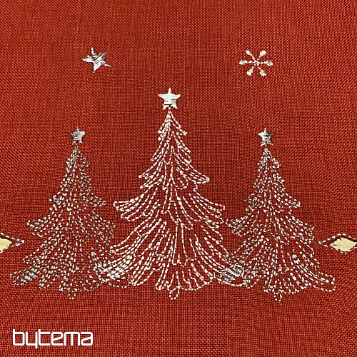 Nappe et foulards de Noël brodés ARBRES ROUGES